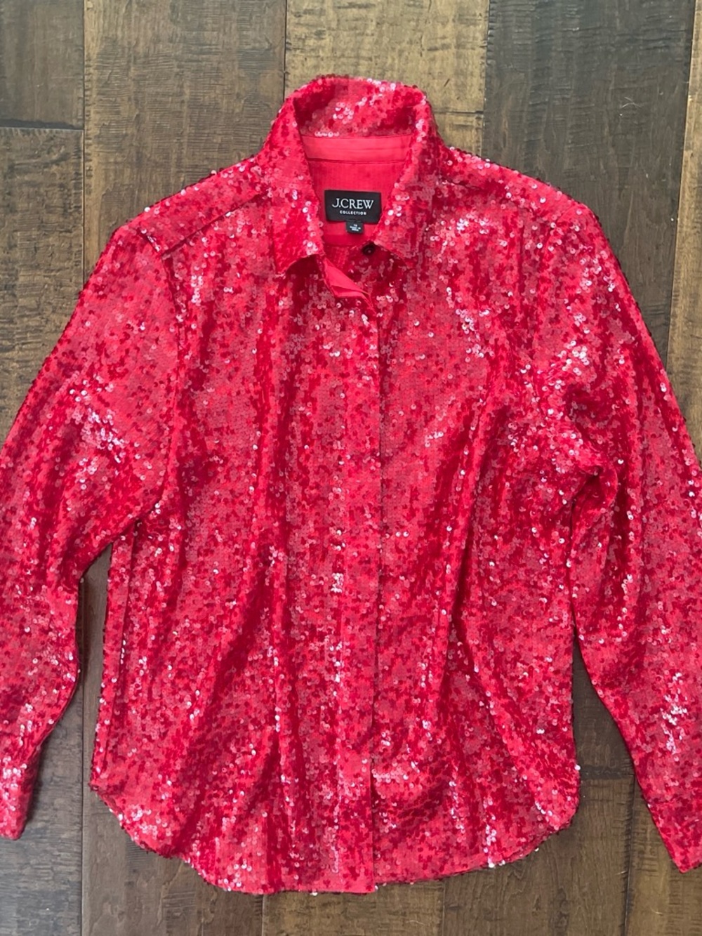 J.Crew Collection red sequined sparkly classic fit button down shirt